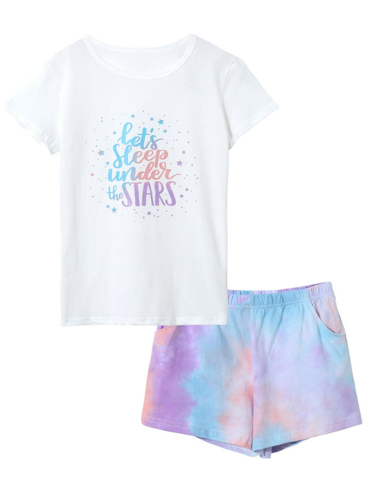 2-Piece Girls Pajama Set Summer Sleepover Tie Dye Short PJS, Size 4T-18